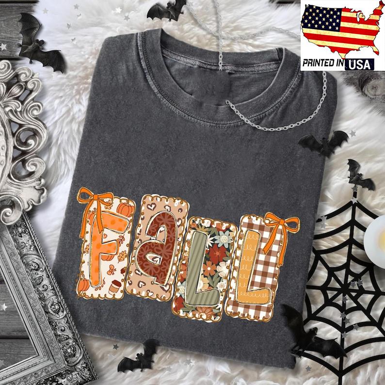 Fall T-Shirt, Fall Coquette Bow Shirt, Floral Fall Shirt, Autumn Shirt