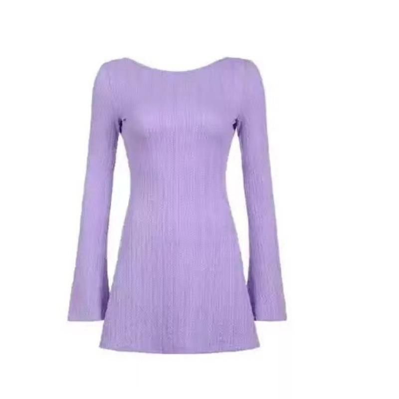 Women's U-word Backless Sexy Slim-fit Solid Color Slightly Pulled Long-sleeved Dress