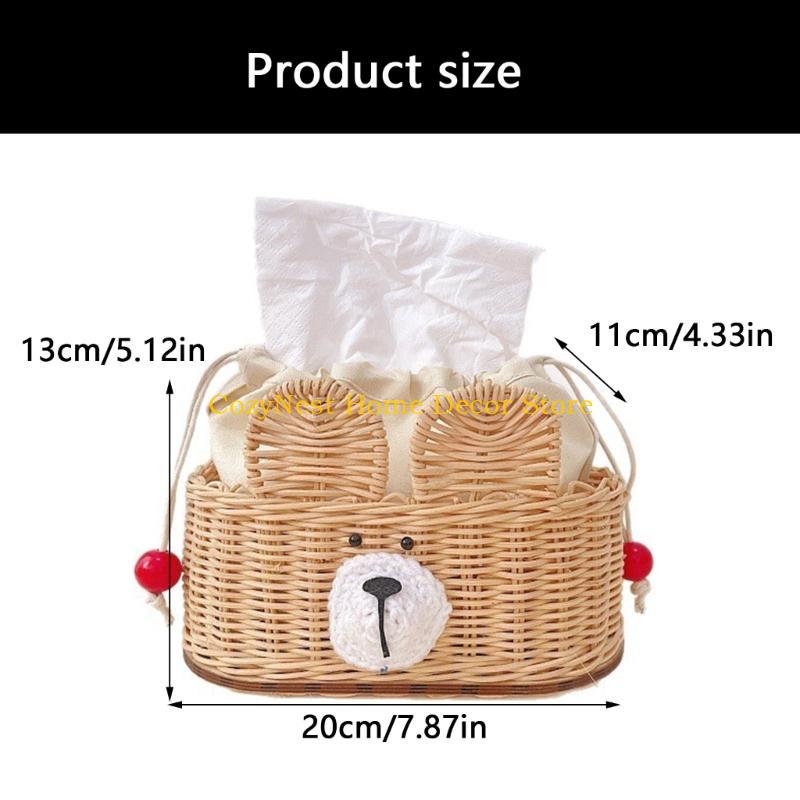 92MF Unique Cottage Tissue Holder Bear Design Crafted Rattan Kitchen Storage