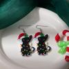 European & American Style Cute Kitten Christmas Earrings: Colorful Hat & Lights Acrylic Dangle Earrings