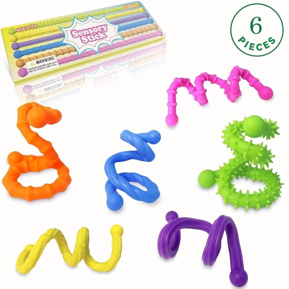 6Pcs New Silicone Fidget Toys Relaxation Fun Sensory Sticks Anxiety Relief Children Sensory Wand Gift