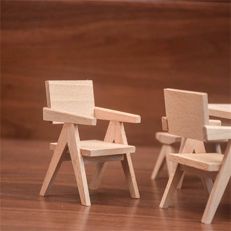 Unfinished Wood Miniature Table/Chair 1/12 Scale Dollhouses Accessories for Realistic Scene Display Dollhouses Decoration