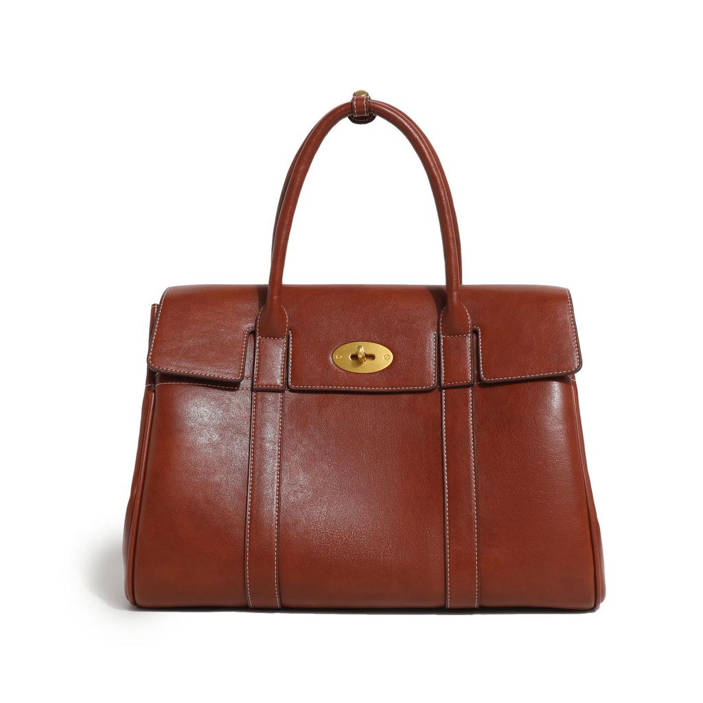 Vegetable Tanned Leather Handbag Commuter Retro Tote Bag Women'S Bag Simple Briefcase Large Capacity Shoulder Bag