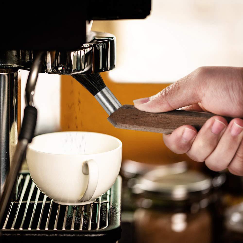 YWDL Natural Bristle Coffee Machine Cleaning Brush Black Walnut Wood Coffee Grinder Brush Kitchen Espresso Maker Cleaner Tool