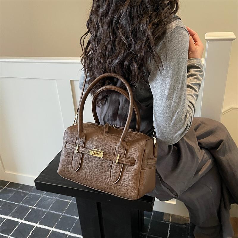 Bolso de Mano Clásico de Piel Sintética Granulada con Asa Superior y Correa de Hombro Desmontable Ideal para la Moda Cotidiana y la Elegancia