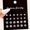 48/72Pcs Exquisite Shiny Round Square Stud Earrings Shiny Zircon Inlaid Earrings Set Party Wedding Engagement Anniversary Gifts