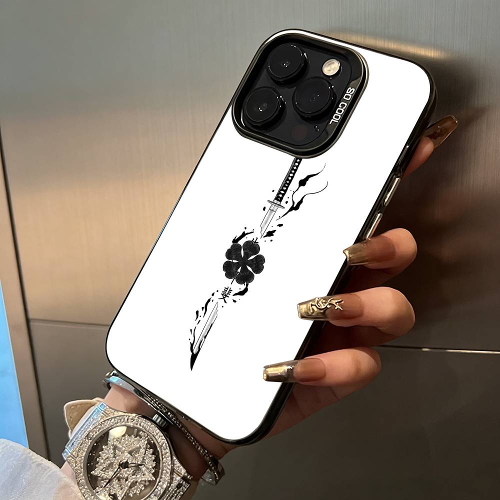 

Black Clover For iPhone 17 16 15 14 13 12 11 Pro Max XS 17 Air Silicone Colored Silver Bumper Cover iPhoneXSMAX