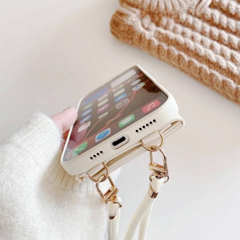 Geldbörsen-Armband-Hülle für iPhone 16 15 16 Pro Max 11 12 13 14 Plus X XR XS Max Kartenfächer Crossbody-Lanyard PU-Leder Silikonhülle