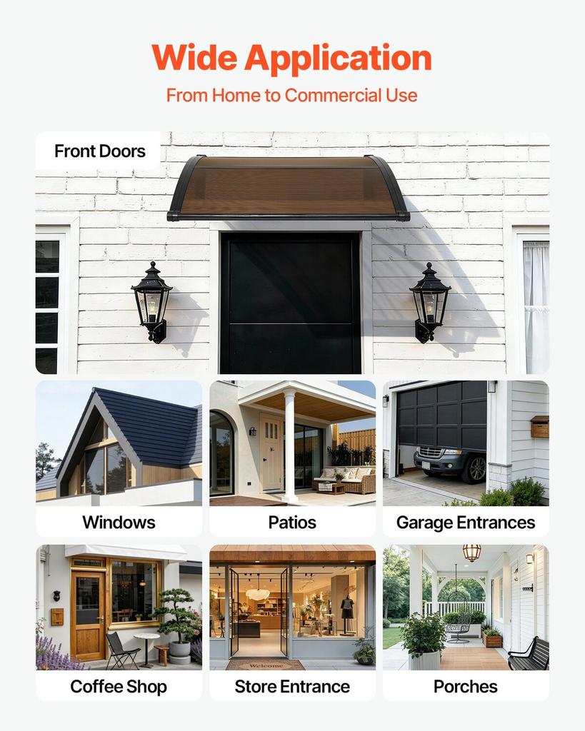Awnings for Door Entrance, 38 X 40 In, Exterior Front Door Window Awnings with Drainage & ABS Bracket, Rain Snow Sun Protection, Overhang