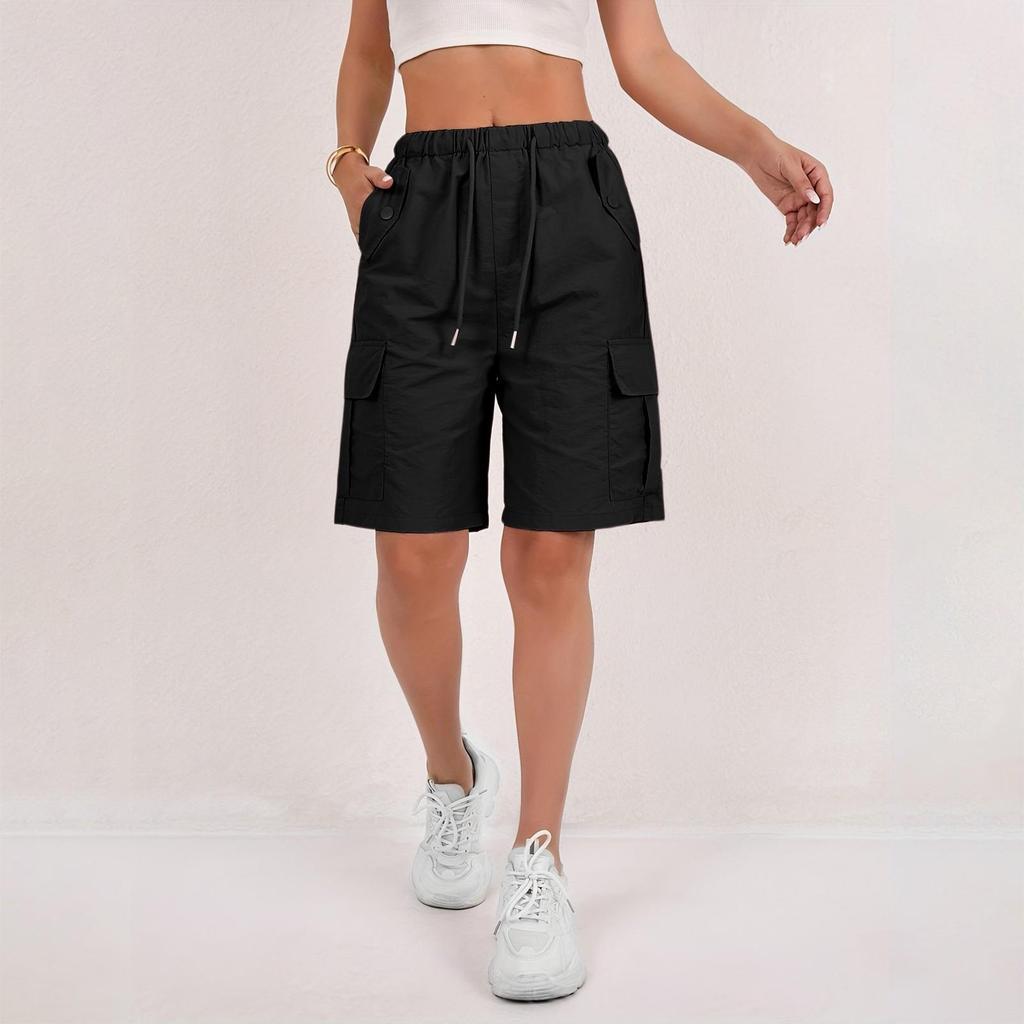 Damen High Waist Lässige Lockere Sportshorts mit Mehreren Taschen