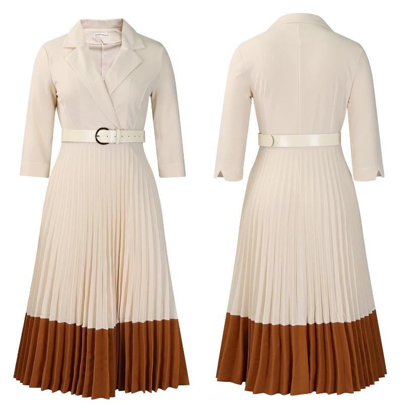 Spring and Autumn Fashion Women's Wear Collar Elegant Pleated dress