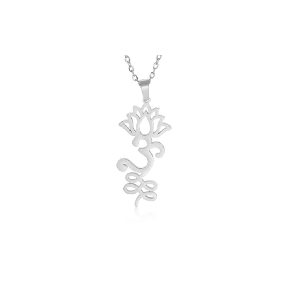 Lotus Flower Yoga Pendant Necklace Stainless Steel Om Unalome Symbol Necklaces for Women Men Buddhist Amulet Jewelry