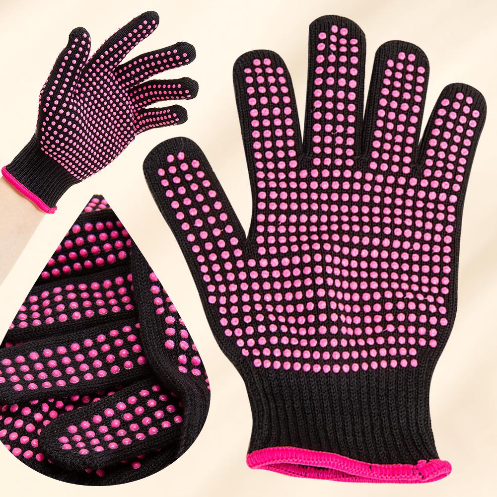 Heat Resistant Gloves Hair Styling Mitts with Silicone Bumps Thermal Hair Styling Gloves Multifunction Hair Styling Supplies