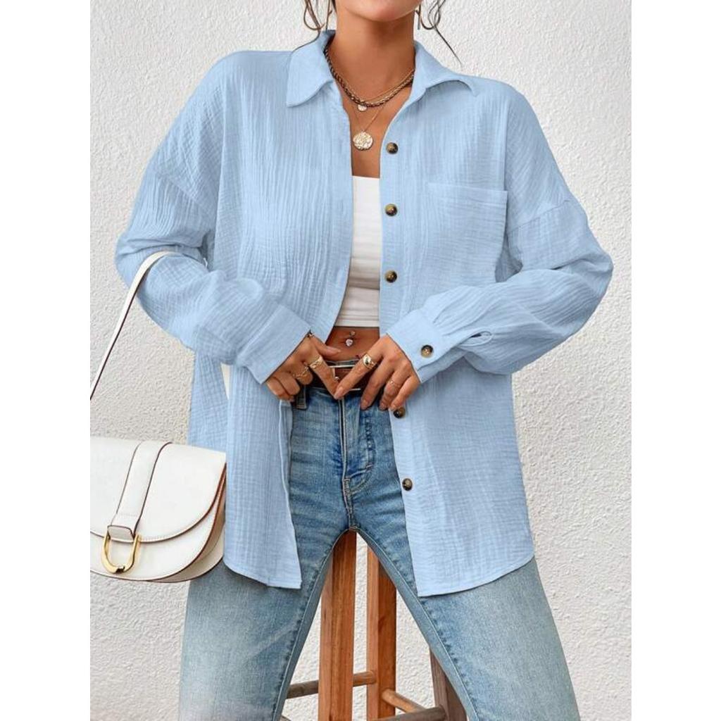Fall Women's High-end Drop Shoulder Batwing Long Sleeve Shirt, European & American Style Blouse for Cross-border