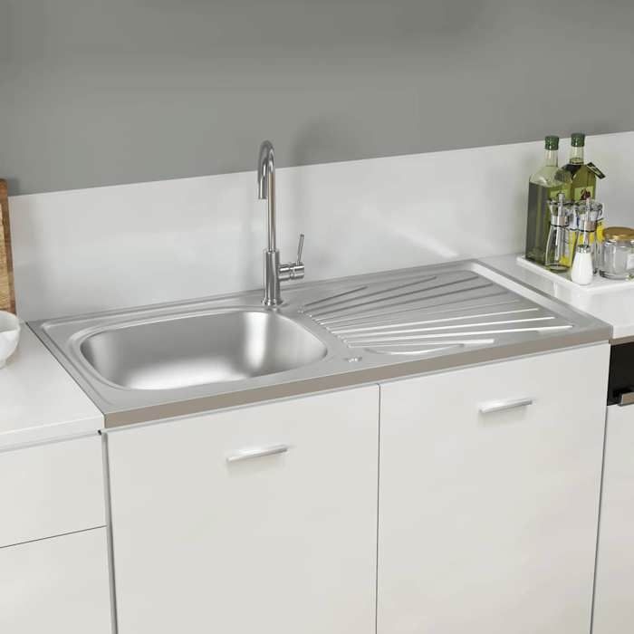VidaXL Jeu d'Evier de Cuisine et Egouttoir Evier Encastré Lavabo de Cuisine Maison Intérieur Argenté 1000x500x155 mm Acier 147236.