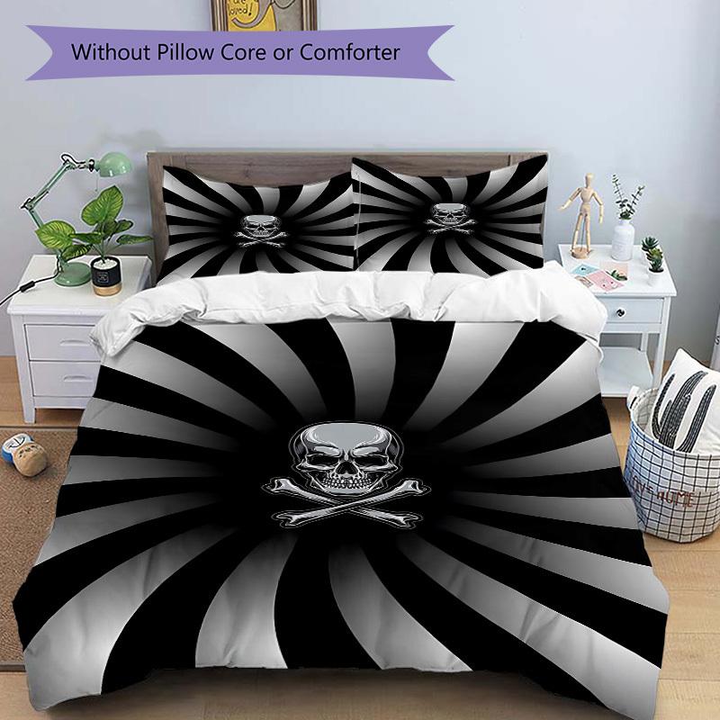 3pcs Skull Duvet Cover Set, Cover For Bedroom Guest Room (1 Duvet Cover + 2 Pillowcase, Without Quilt),  yy250922241