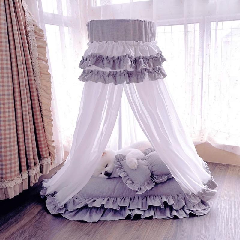 Cute Soft Mesh Pet Tent Washable Dog Mosquito Net Princess Style Teddy House for Small Breeds All-Season Cozy Shelter for Puppie