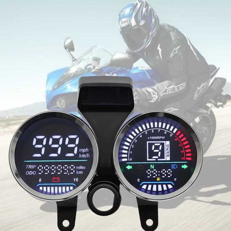 Digital Display Cluster Speedometer Odometer Dashboard Suitable for GN125 Waterproof Motorbike Instrument LED Tachometer
