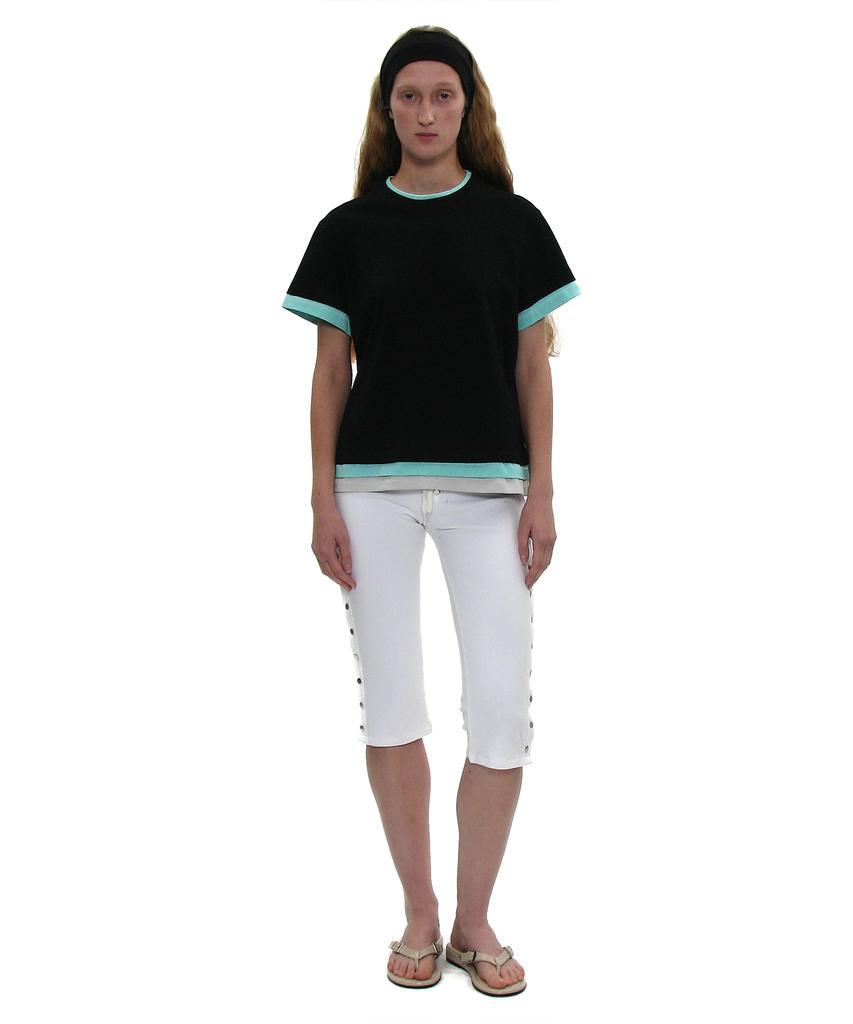 PARTIMENTO WOMEN Multi-Layered Short Sleeve Tee_Black