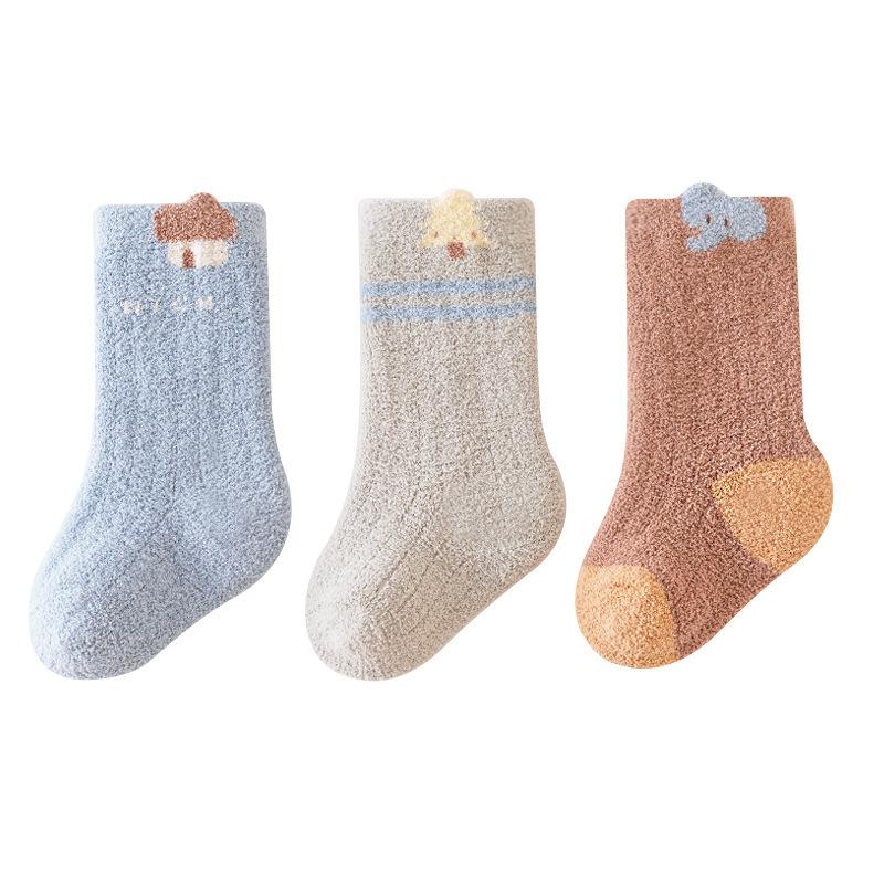 3 Pairs/Lot Baby Socks Autumn Winter Thick Newborn Socks Coral Velvet Infants Mid Tube Socks Children Socks For Boys And Girls