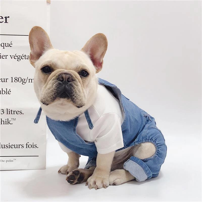 Denim-Overall für Haustiere, Jeans-Kleidung für Hunde, Overalls, Haustierkleidung, Mops, französische Bulldogge, Kleidung für kleine Hunde, Strampler, Ropa Perro