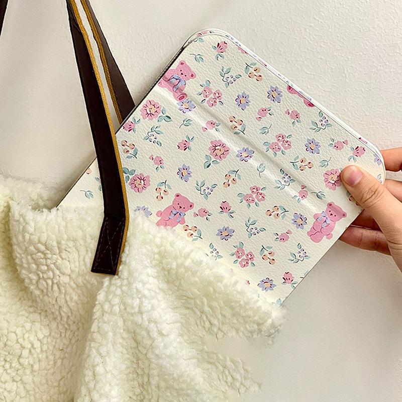 Folding Makeup Mirror High-Quality Portable Desktop Makeup Mirror Single-Side Creative Women Floral Bear Standing Makeup Mirror