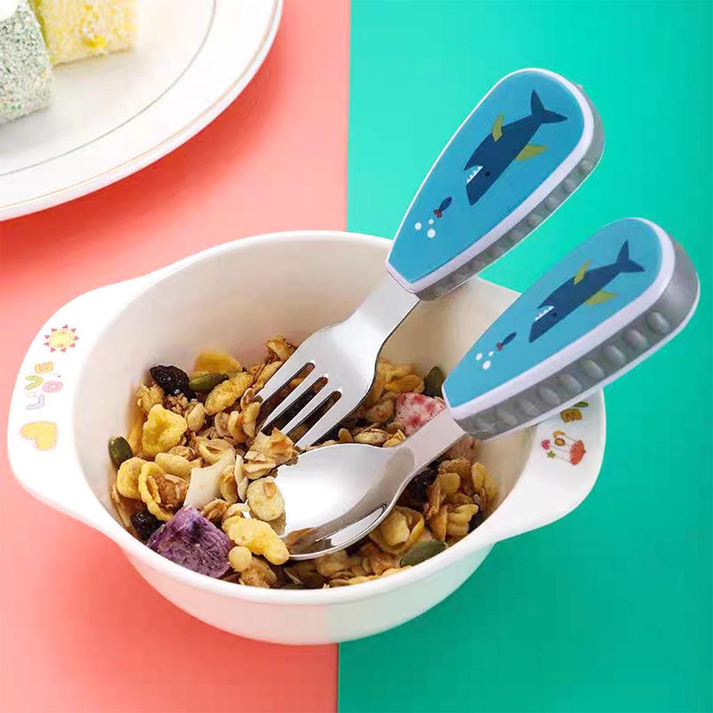 2PCS Cartoon Spoon and Fork Set Lion Rocket Unicorn Cartoon Cutlery 304 Stainless Steel Sturdy and Durable