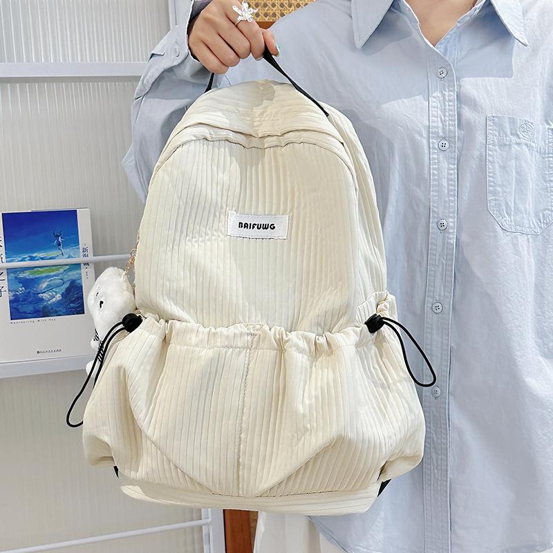 Korean version of casual literary canvas schoolbag ins pleated nylon drawstring ultra-light simple versatile casual backpack