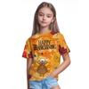 Girls' clothing Thanksgiving turkey 3D printed short sleeved T-shirt casual holiday cartoon boy T-shirt summer children's top