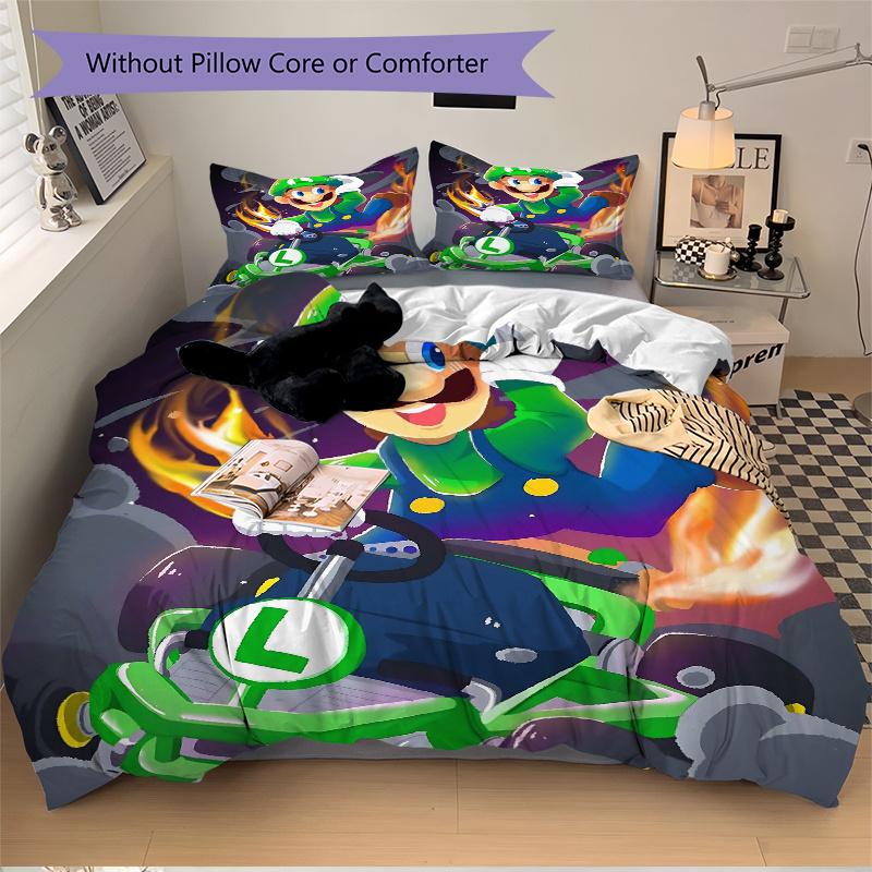 3pcs Luigi's Inferno Racer Printed Quilt Set - Includes 1 Quilt Cover and 2 Pillowcases, Machine Washable - Suitable for All Seasons.W054