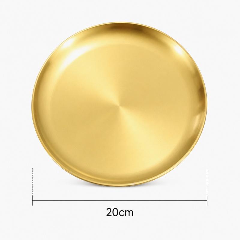 Stainless Steel Golden Round Plate Metal Dinner Serving Tray Gold‑Tone Dish for Steak Fruit Dessert Snack Kitchen Tableware