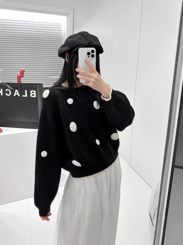 Women's Retro Polka Dot Fluffy Knit Sweater with Stand-Up Collar - Slimming Autumn/Winter Top