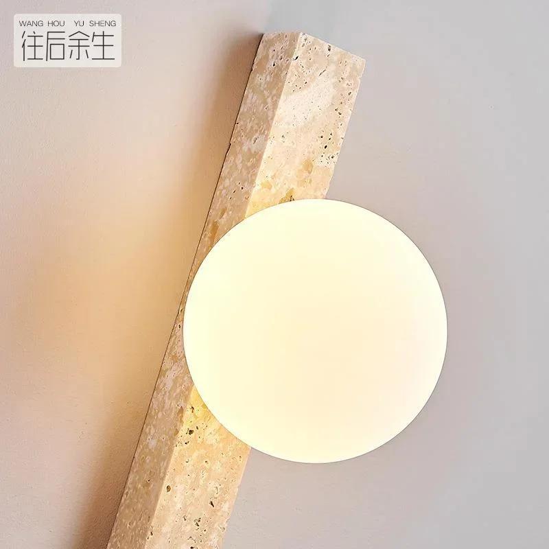 Long Wall Lamp LED Retro Stone Bedroom Bedside Light Cream Style Atmosphere Lighting For Staircase Living Room Home Decoration