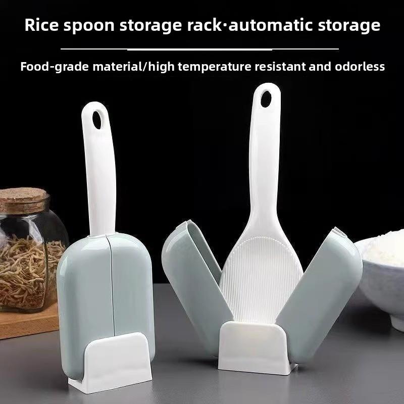 1PCS Automatic Opening and Closing Standing Rice Spoon Storage Rack Household Large Rice Spoon Rack Rice Spoon Dust Cover Set