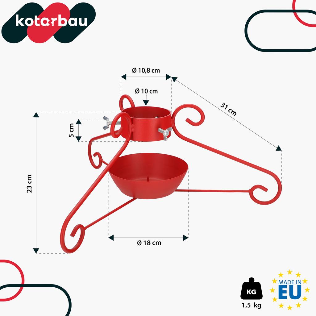 KOTARBAU® Metal Christmas Tree Stand with Water Container, Wrapped, Decorative, Red, 52 x 23 cm