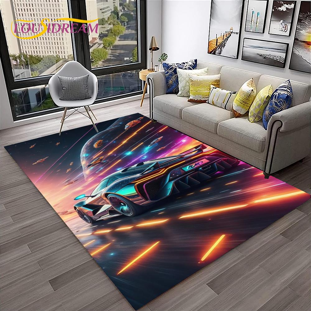 Sports Car Racing Car Carpet Rug for Home Living Room Bedroom Playroom Sofa Doormat Decor,Kids Game Area Rug Non-slip Floor Mat