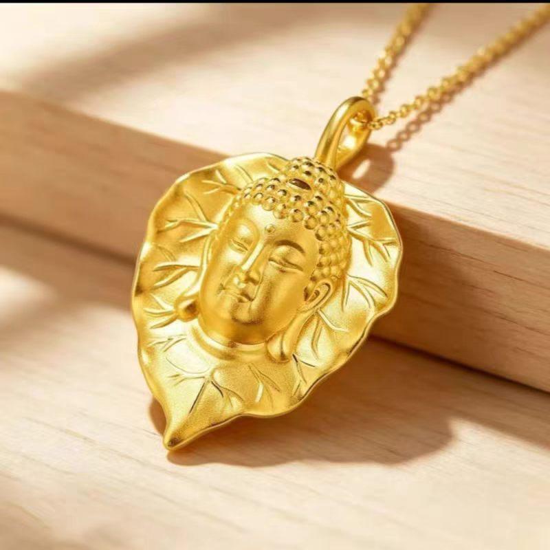 Elegance Gold Leaf Buddha Pendant Necklace - New Chinese Style Jewelry