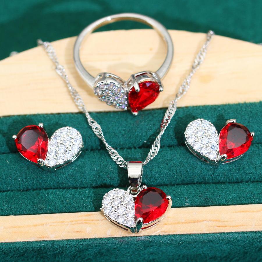 2024 New Zircon Heart Necklace Earrings Earrings