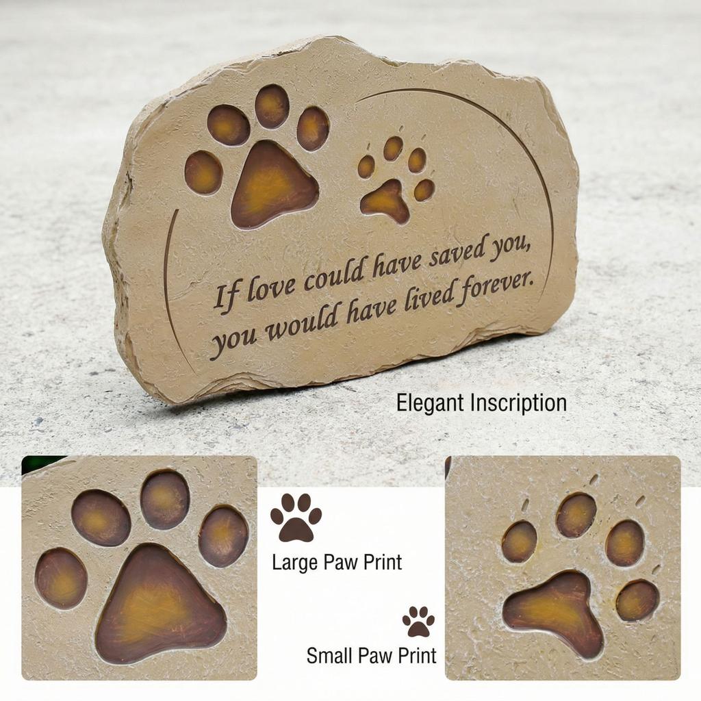 Square Pet Memorial Stone With Two Rows Of Text, Suitable For Gardens And Patios. Made Of Resin.