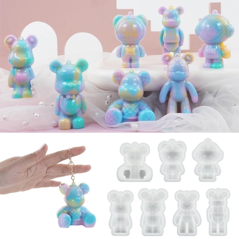 Shiny Glossy Bear Astronaut Ornaments Silicone Epoxy Resin Mold DIY Keychain Pendant Jewelry for Valentines Gift Craft