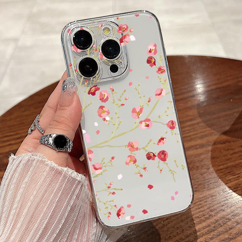 For iPhone 15 Pro Max 14 13 Pro 12 11 Phone Cover Beautiful Floral Pattern Clear Shockproof Slim PC Hard Case