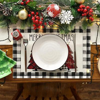 4 Stück Weihnachtsbaum Tischset Leinen Esstischmatten Untersetzer Schüssel Kaffeetasse Unterlage Matte 2025 Navidad Heimküchendekoration