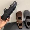 Retro Fluffy Shoes Fleece Warm Mary Jane Shoes Women's One-word Buckle with Shallow Mouth Round Head Flat-soled Single Shoes