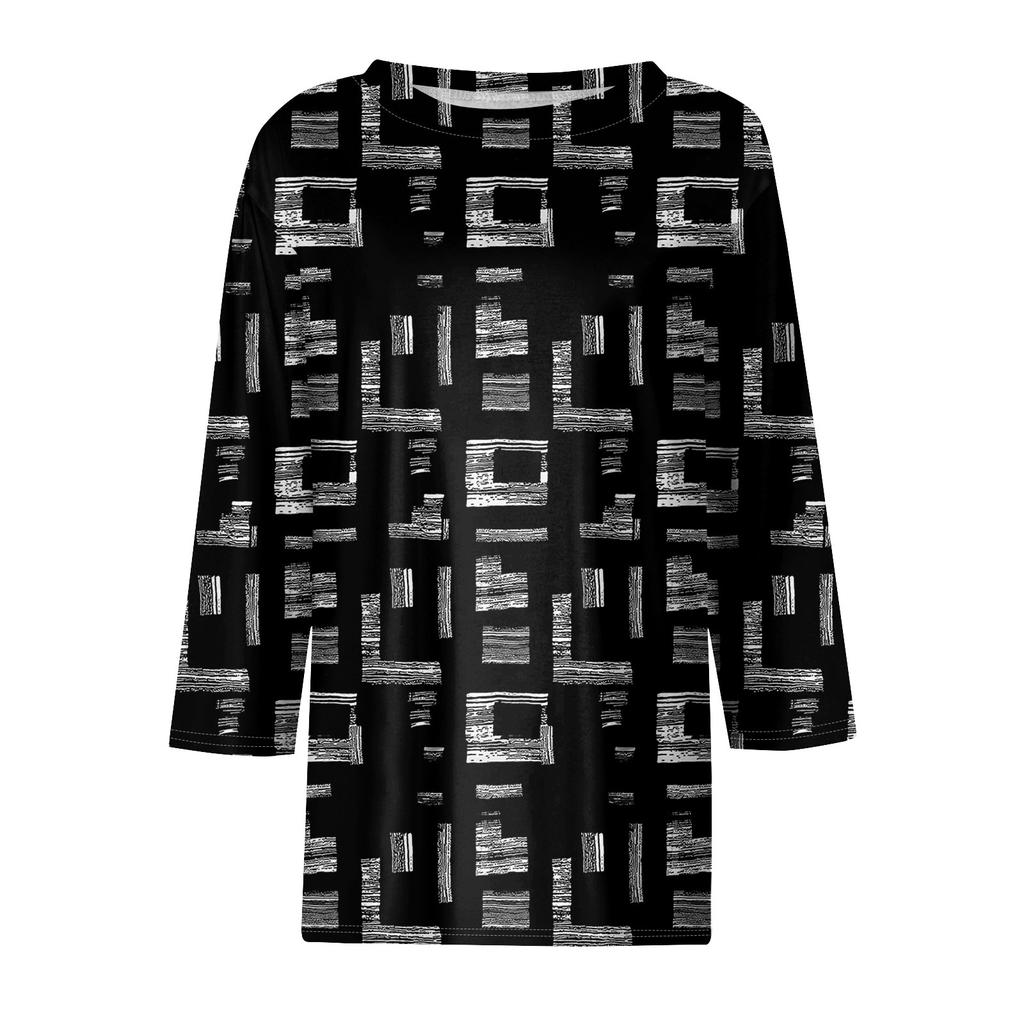 Women's Fashion Casual Round Neck 3/4 Sleeve Loose Printed T-Shirt Ladies Top