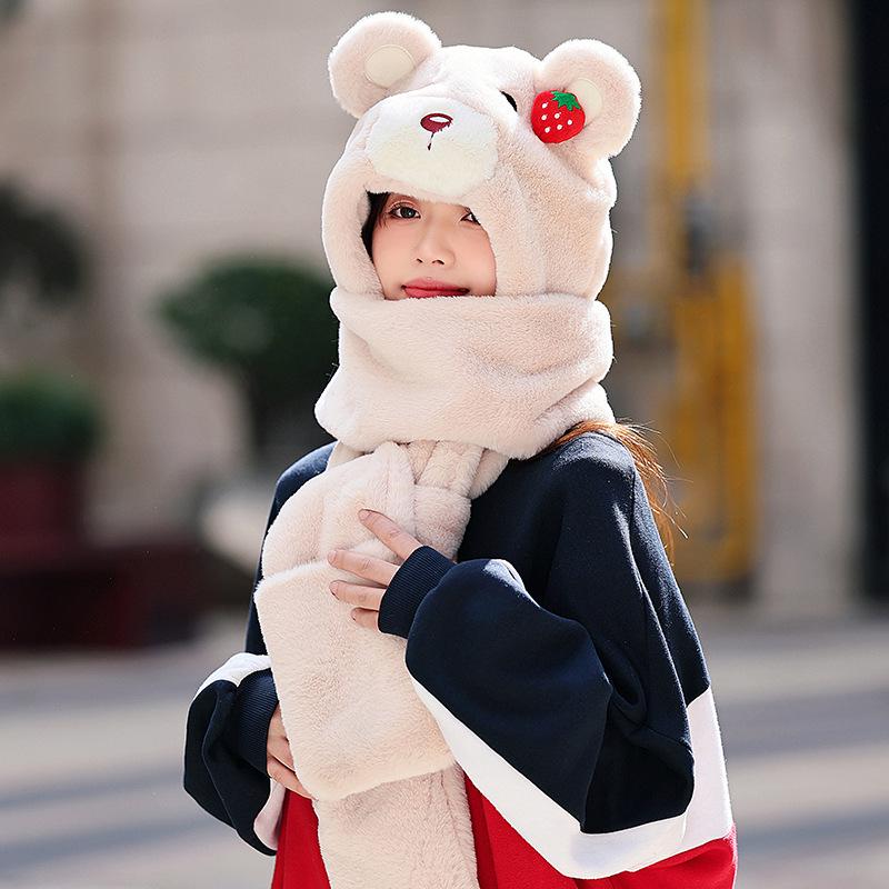 Cartoon Welpen Plüschmütze mit Schal und Handschuhen Set - Langohr-Design