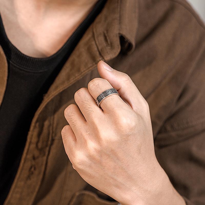 Yin Taifei Bronze Beast-Form Scroll Pattern Thai Silver Unisex Adjustable Ring - High-End Chinese Style National Trend