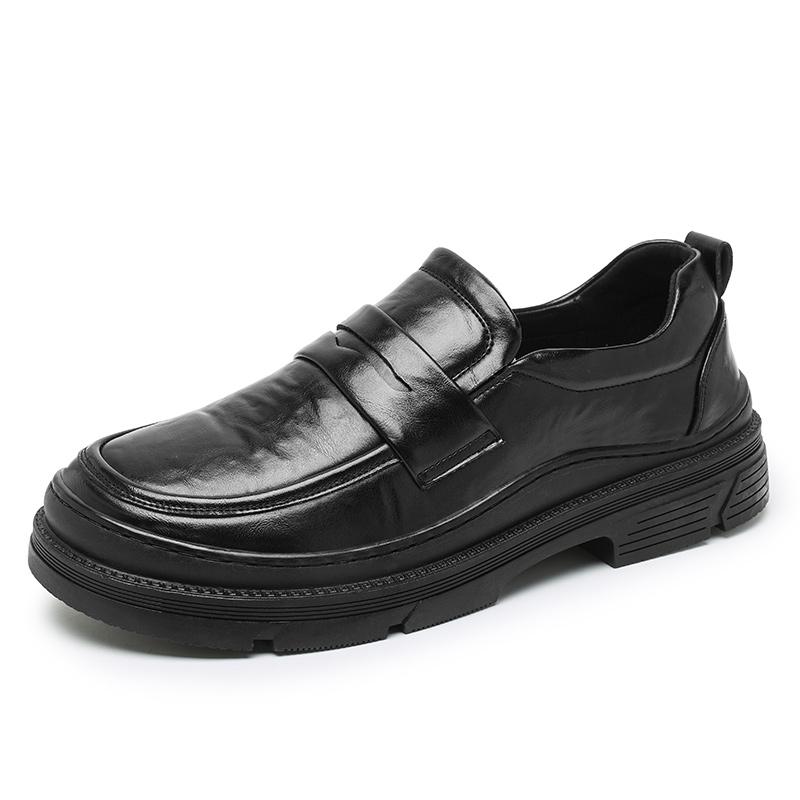 

2024 Новые мужские черные кожаные туфли без застежек, мягкие нескользящие туфли для вождения, мужские весенние мокасины, туфли на плоской подошве для торжественной одежды 43 чёрный