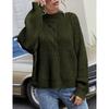 Plus Size, Plus Size Women's Casual Solid Color Jacquard Sweater - Loose Fit Long Sleeved Round Neck Pullover, Comfortable Fabric