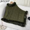 BITCED Oversized Fall/Winter Warm Faux Rabbit Fur Collar Cape Chunky Cable Knit Sweater Jacket