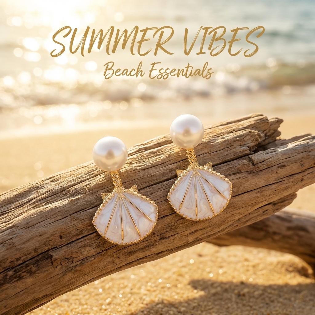Creative Ocean Blue Shell Pearl Stud Earrings For Women Vintage Dripping Oil Imitation Pearl Shell Texture Earring Party Jewelry